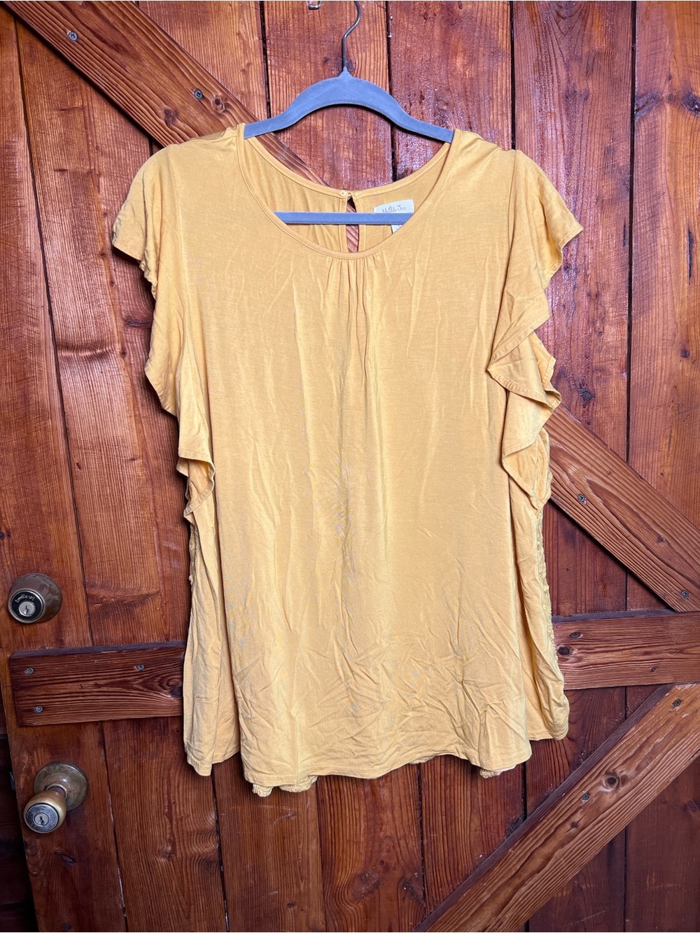 Matilda Jane Mustard Ruffle Sleeve Scoop Neck Top